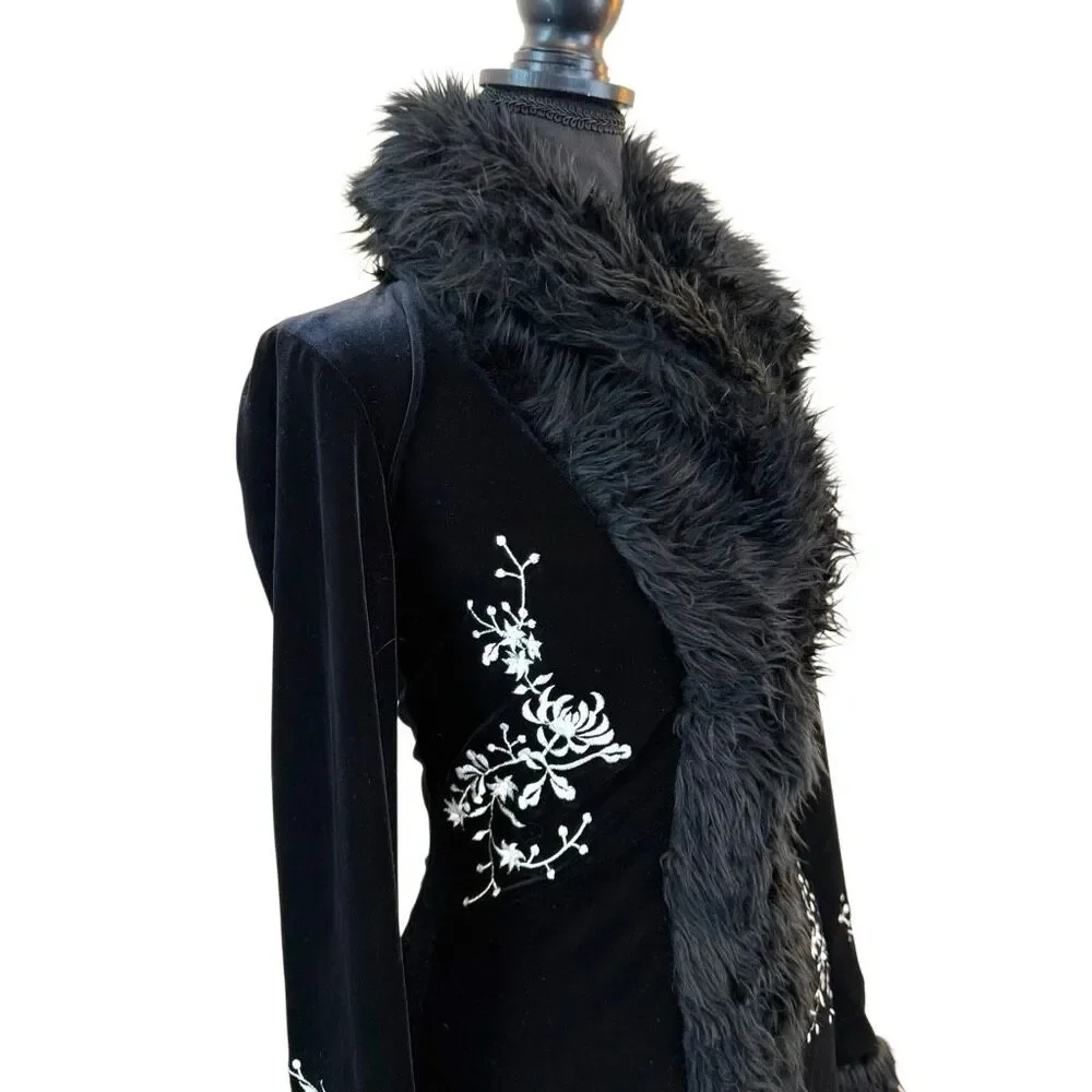 White House Black Market Black Coat with White Embroidery - Picture 7 of 10